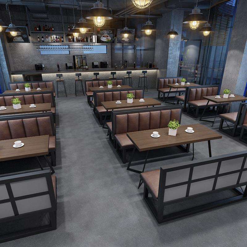 美式工业风餐厅卡座铁艺沙发酒吧酒馆沙发桌椅组合火锅店复古桌子