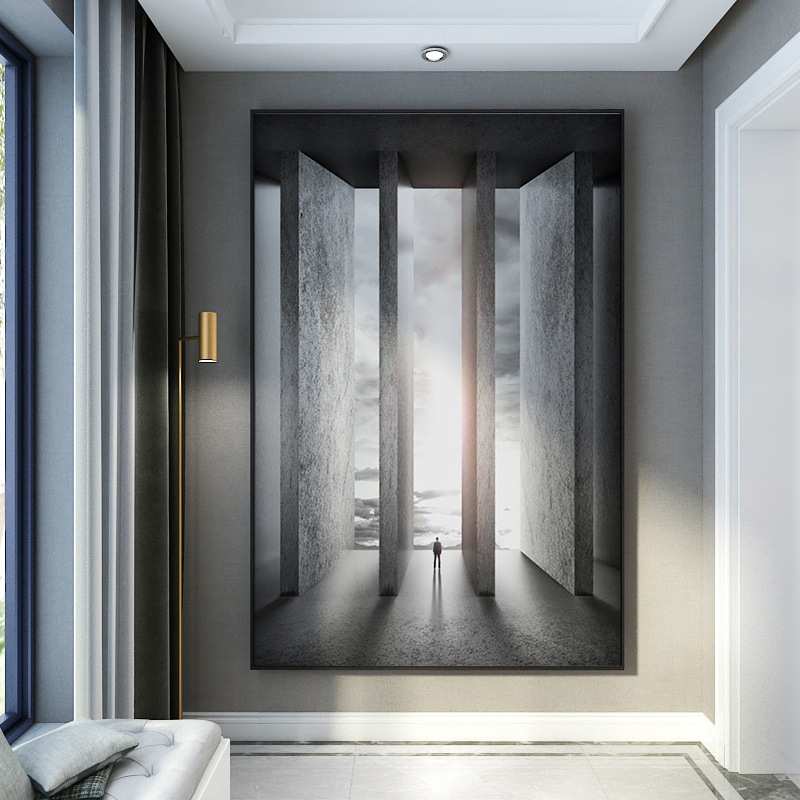 北欧现代轻奢玄关装饰画个性创意建筑艺术壁画高端客厅走廊挂画