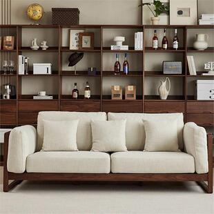 新中式单排沙发客厅2025新款高端胡桃木色实木组合布艺单人家用可