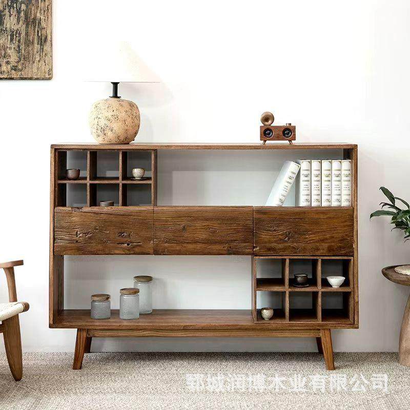 老榆木玄关柜客厅靠墙格子茶具茶杯收纳架实木民宿茶室储物柜子,3C数码配件,USB灯,淘宝优惠券,粉丝福利购,淘宝优惠卷