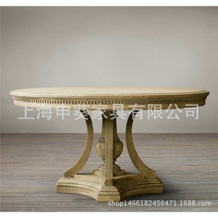 美式乡村实木餐桌橡木做旧小户型吃饭桌罗马实木雕花聚餐桌样板房