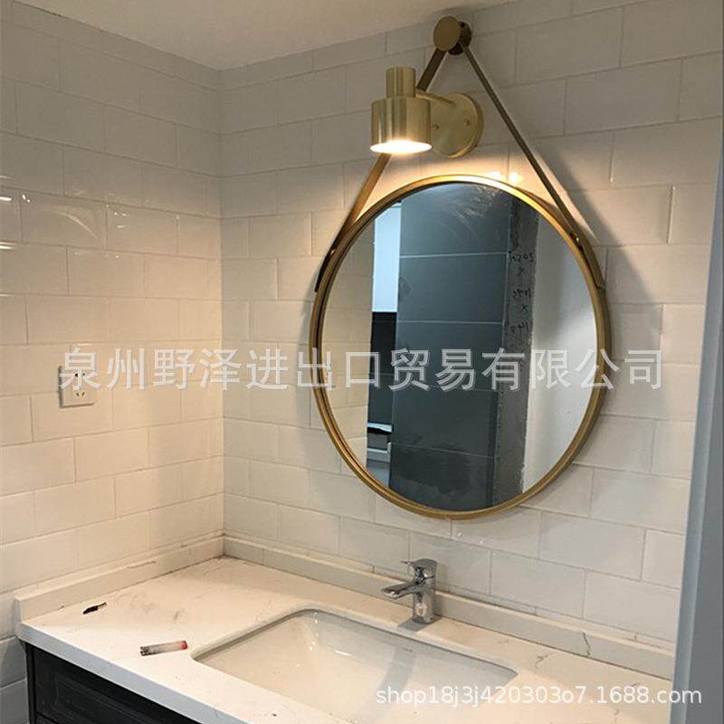 北欧梳妆镜壁挂轻奢卫生间圆形挂镜挂墙浴室镜洗手间化妆大圆镜子