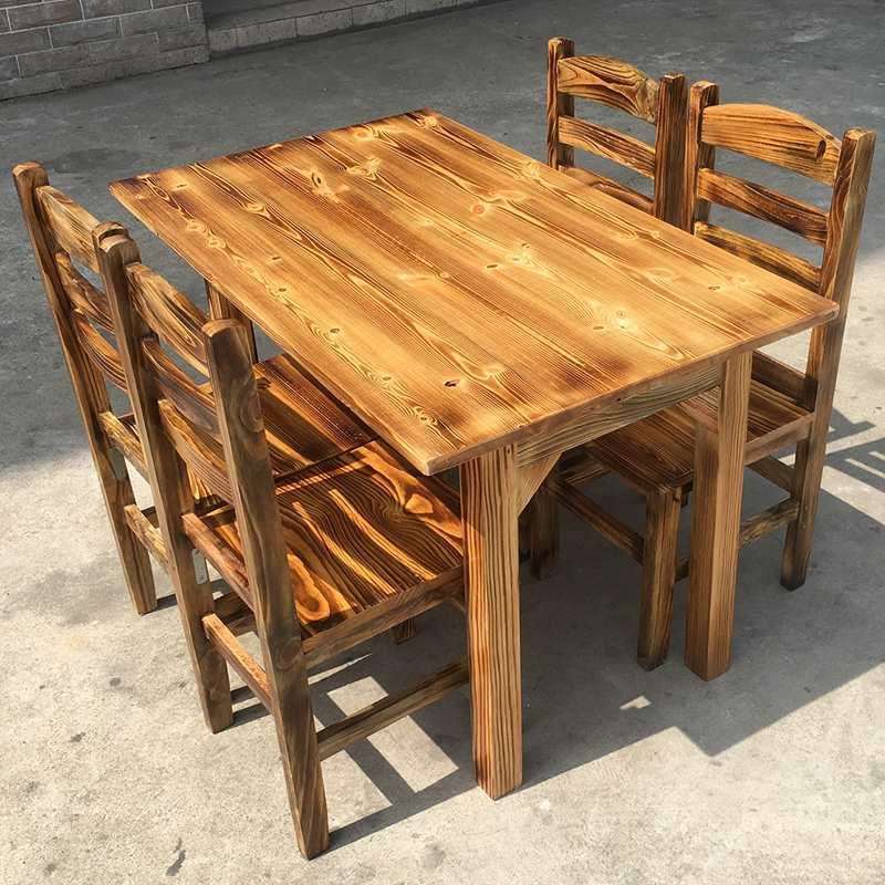 炭化实木长方桌火锅桌饭店餐馆条桌大排档农乐方桌小吃店烧烤桌