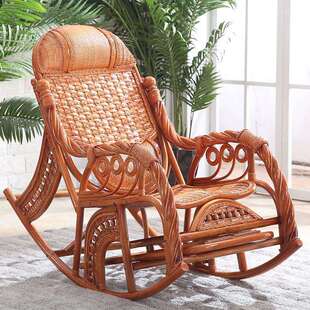 真藤摇椅老成懒单人躺椅户外阳台客厅藤椅实木家用房间逍遥椅子