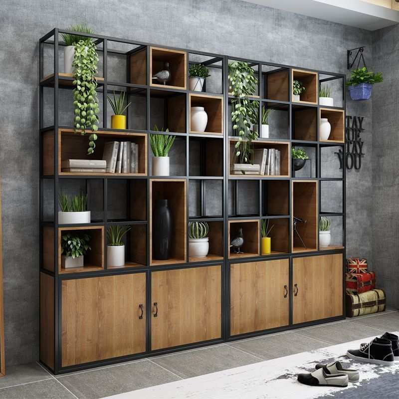 美式置物架实木屏风隔断铁艺收纳架展示架落地多层书架储物