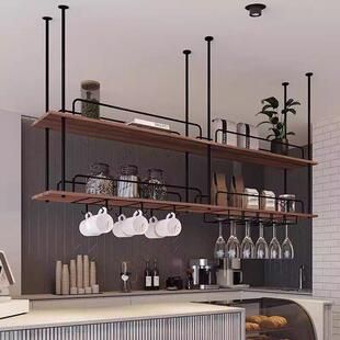铁艺实木置物架吧台酒吧吊柜悬挂酒杯架吊架酒架餐厅吊顶装饰架
