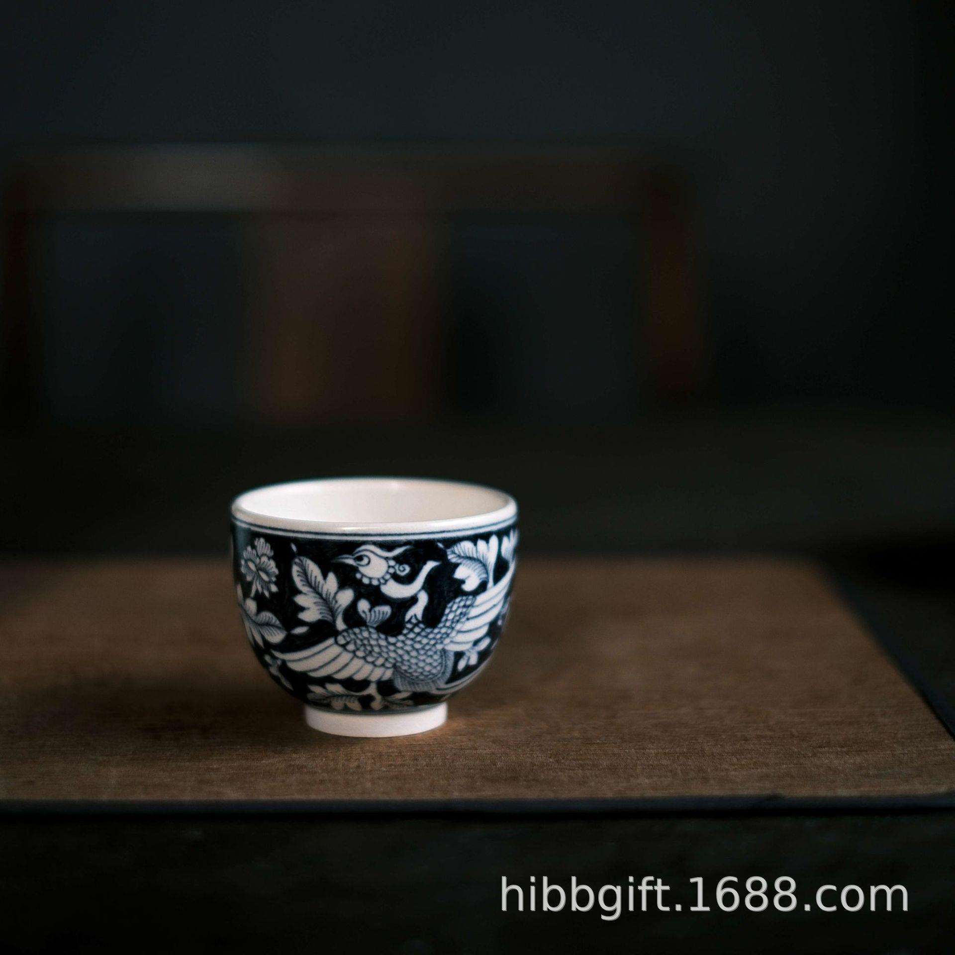 梵山堂茶杯龙年新款苏打釉手绘青花和凤罗汉杯主人杯陶瓷杯