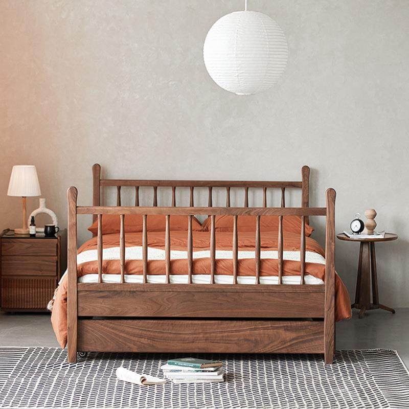 北欧全实木现代简约黑胡桃木儿童男女孩小户型双层抽拉伸缩子母床,3C数码配件,USB灯,淘宝优惠券,粉丝福利购,淘宝优惠卷