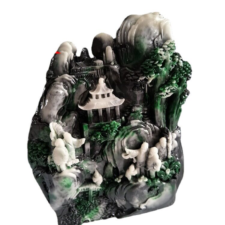 厂家批发高仿独山玉老人摆件树脂山水家居迎客松玉器工艺品