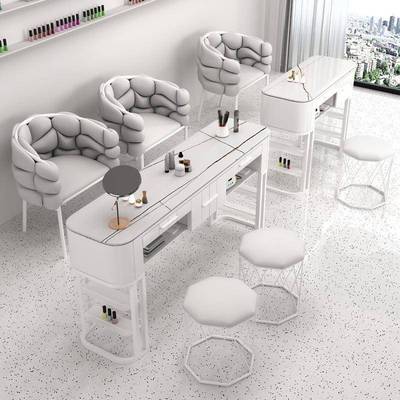奶油风美甲桌椅套装组合大理石单人双人美甲台日式美甲店其他可以
