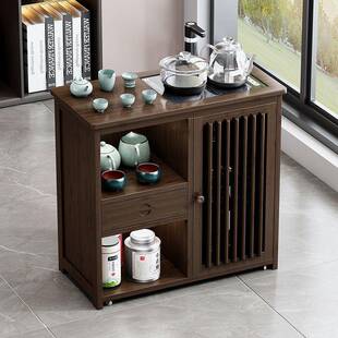 可移动泡茶台茶桌旁柜边柜边几储物茶水柜实木带轮烧水壶一体茶几