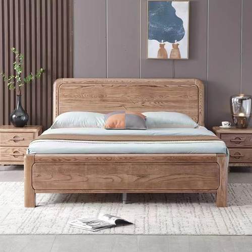 白蜡木实木床现代简约1.8米1.5主卧2m双人收纳储物高箱原木大婚床