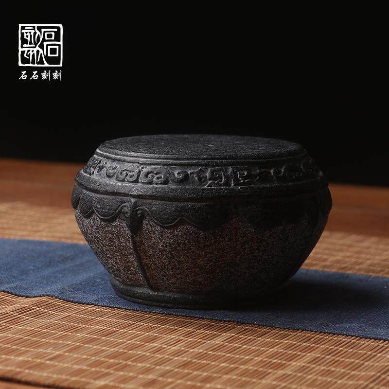 石石刻刻手工天然石雕刻中式复古小石鼓茶杯茶壶底托茶宠摆件底座