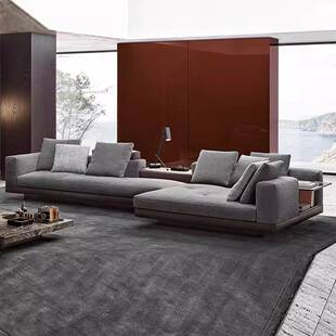 意式轻奢别墅样板房大平层三人康纳利组合沙发真皮布艺设计沙发