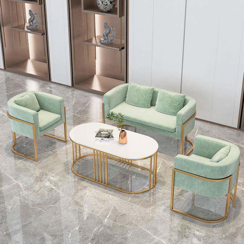 北欧金色铁艺沙发茶几组合接待洽谈沙发椅单双人餐饮店沙发椅包邮
