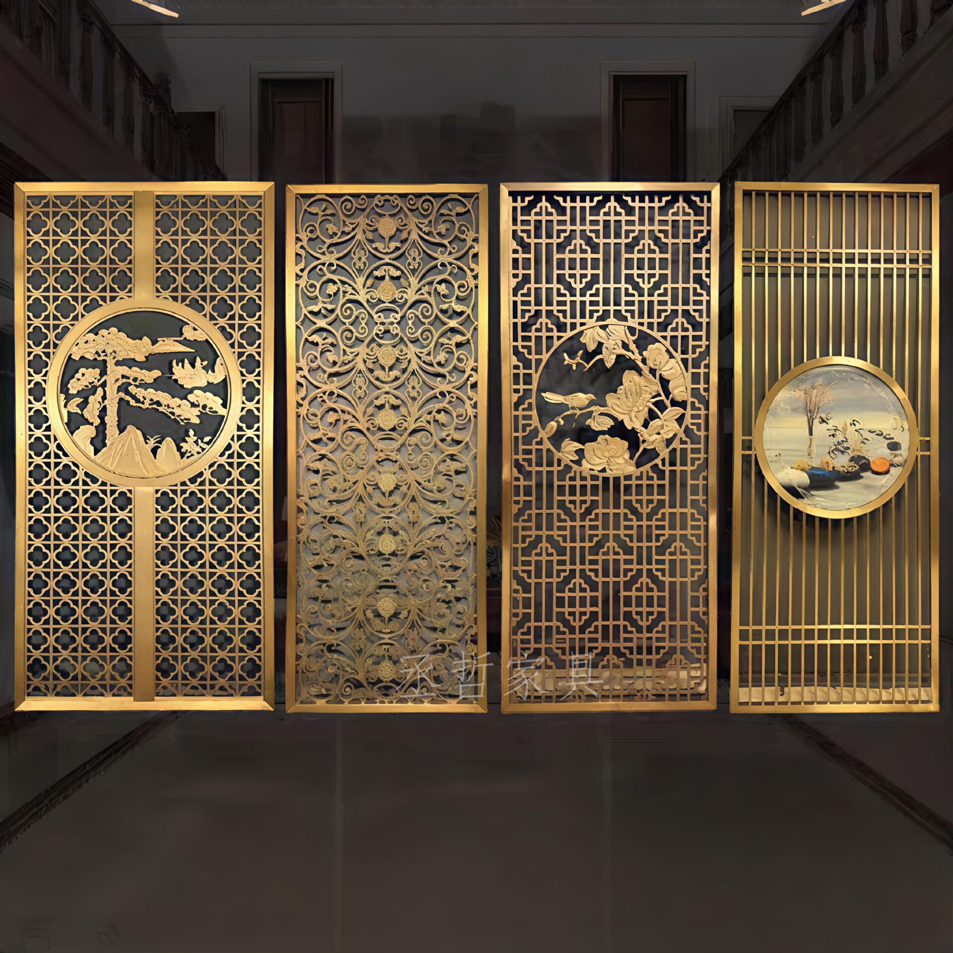 铁艺不锈钢雕花板加工批发售楼部镂空铝雕背景板酒店屏风隔断轻奢