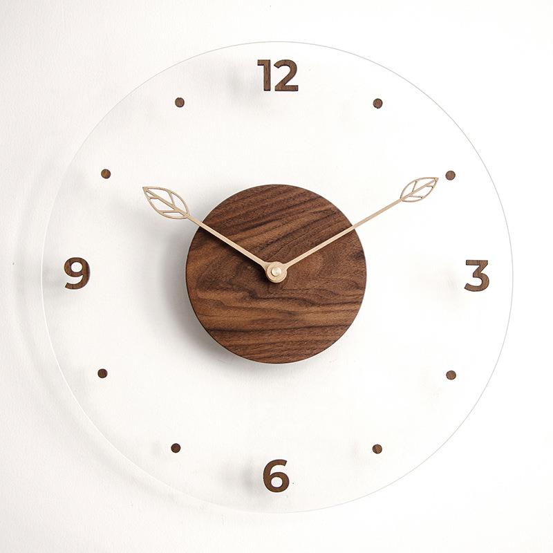 简约北欧挂钟创意实木制亚克力玻璃家居客厅墙钟装饰钟WallClock