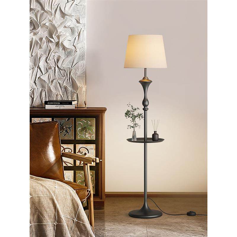 带置物架茶几一体落地灯客厅沙发旁边角落装饰美式复古立式台灯