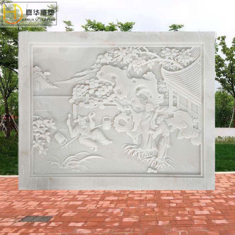 石雕花岗岩古代人物浮雕汉白玉花草大l理石中式壁画墙装饰园林摆