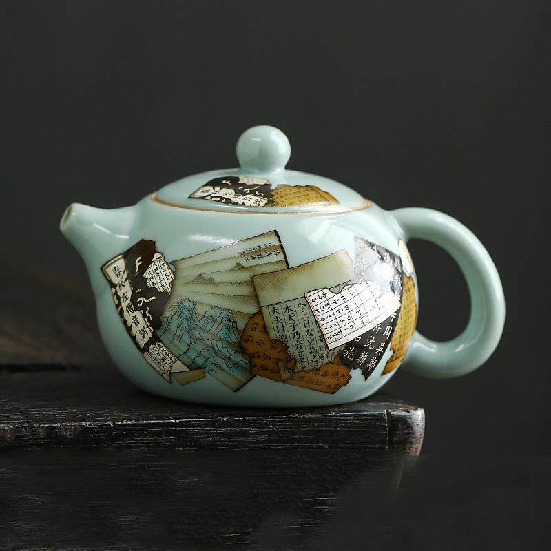 汝窑茶壶单壶泡茶器提梁壶盖碗茶杯古书残卷茶具套装家用泡茶壶,纺织面料/辅料/配套,纺织机械配件,淘宝优惠券,粉丝福利购,淘宝优惠卷