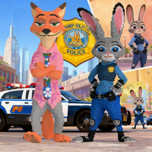 疯狂动物城系列巨大1米朱迪兔子警官尼克积木拼装玩具大颗粒儿童