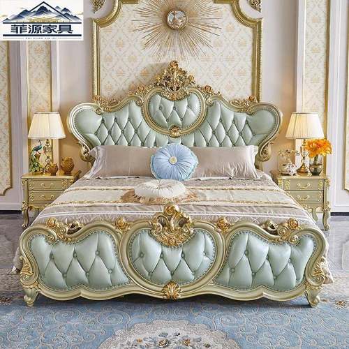欧式全实木床真皮主卧室家具组合套装美式别墅大床奢华双人简欧床