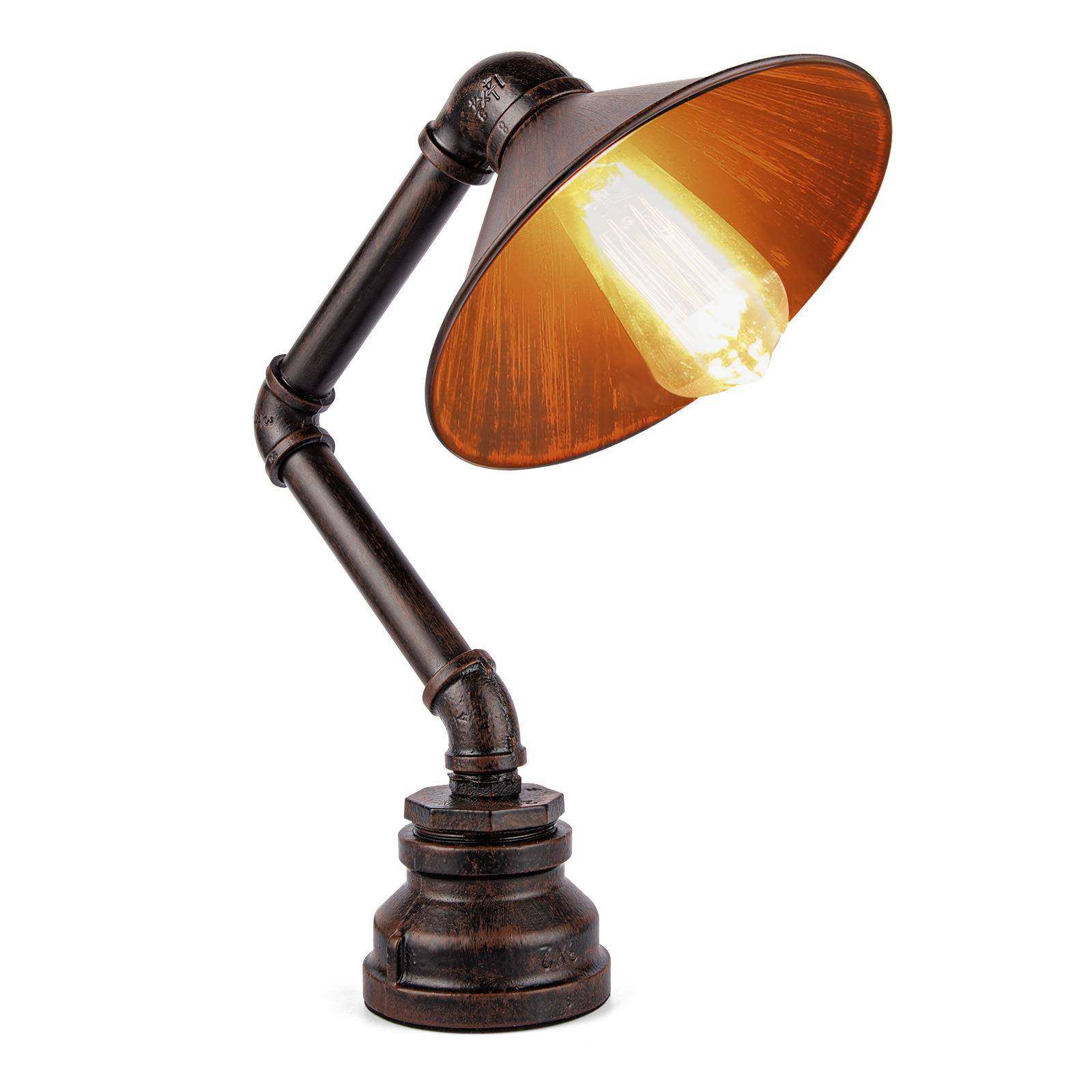 美式复古台灯水管创意台灯高39cm桌面摆件灯具铁艺灯罩复古大台灯