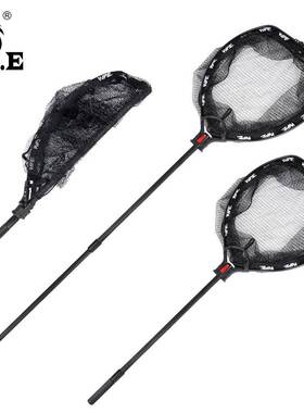 W.P.E新式按钮折叠抄网可伸缩2节15X8mm黑色浸塑网布2.3米抄网