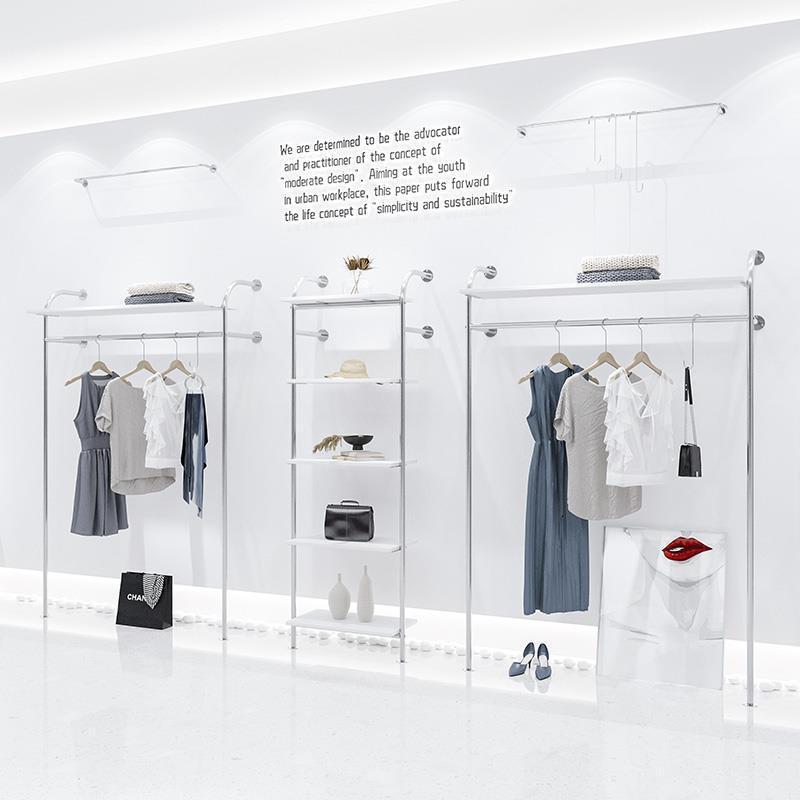 服装店上墙展示架简约轻奢衣服不锈钢拉丝服饰创意女装陈列货架