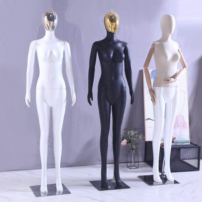 现货服装店假人模特橱窗电镀头全身黑色假人包布衣女模带方形底座