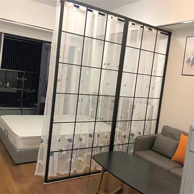 铁艺隔断屏风装饰客厅办公室玄关隔断墙家用卧室房间挂窗帘分隔墙