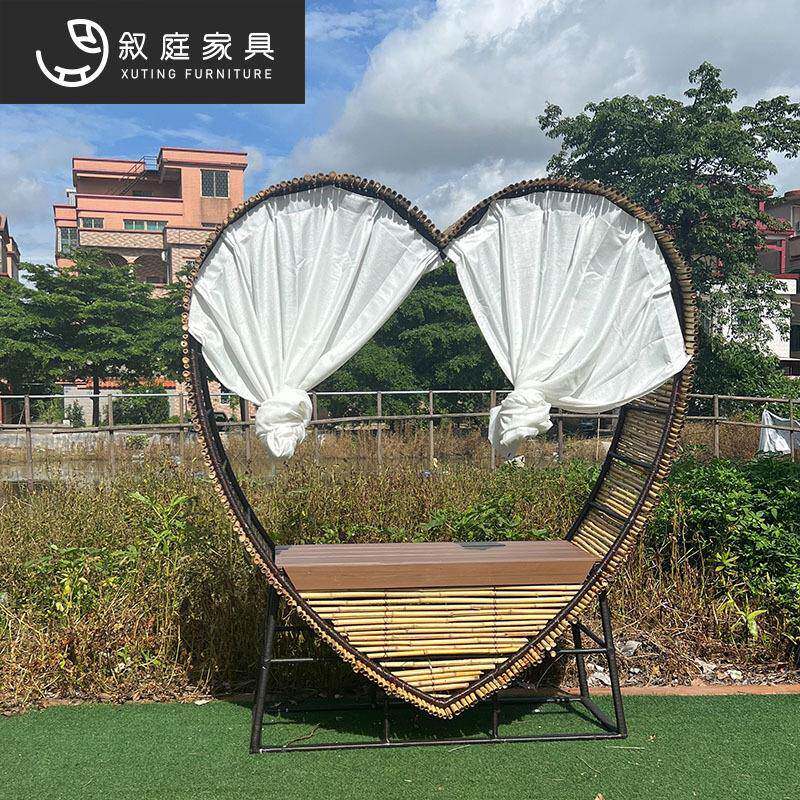 户外网红民宿打卡心形竹编沙发家具室外花园海边别墅防水防晒躺床