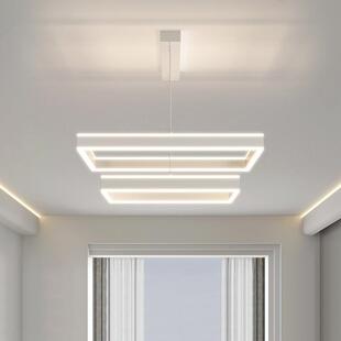 双层发光客厅方块吊灯简约现代家用网红北欧白色轻奢大气大厅主灯