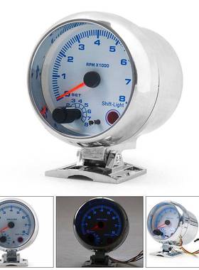 3.75英寸白色面镀铬壳蓝光汽车转速表,汽车仪表改装赛车仪表