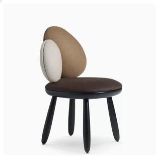 家用高级大师设计创意软包实木靠背餐椅民宿鹅卵石个性化妆桌椅