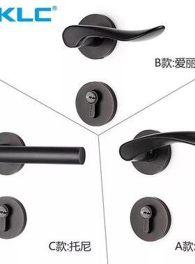 现代门锁套餐室内房门黑色分体美式木门静音卧室门把手通用家装
