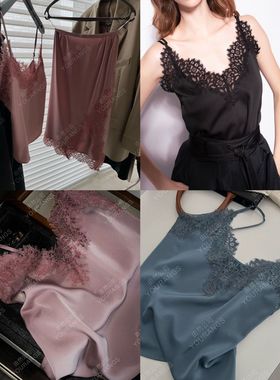 【亏清90/95】PK缎面睫毛蕾丝拼接吊带背心半裙套装