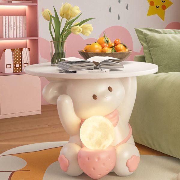 奶油风兔子床头柜落地灯一体边几客厅卧室沙发旁边茶几置物台摆件,家居饰品,落地摆件,淘宝优惠券,粉丝福利购,淘宝优惠卷