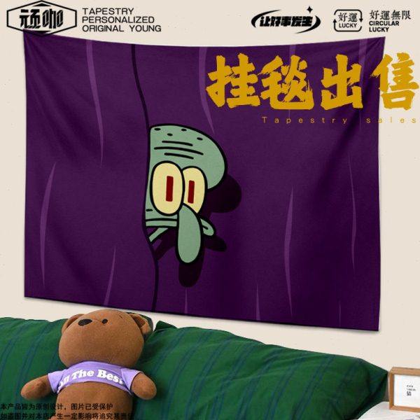 墙纸背景墙挂布章鱼哥装饰布卡通动漫主卧床头挂布宿舍卡通挂布