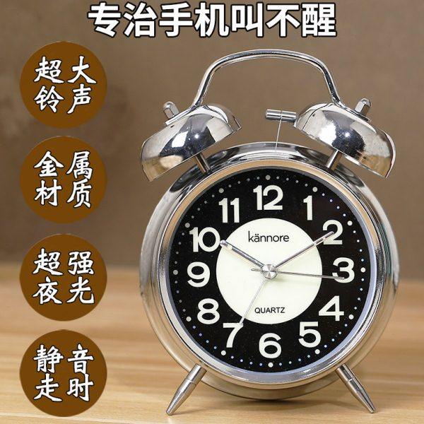 起床困难户懒人床头闹钟表变态超大声夜灯光静音学生金属复古马蹄