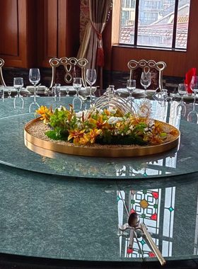 新款大圆桌中间摆花新中式餐桌摆件酒店餐桌桌面中间转盘装饰花艺