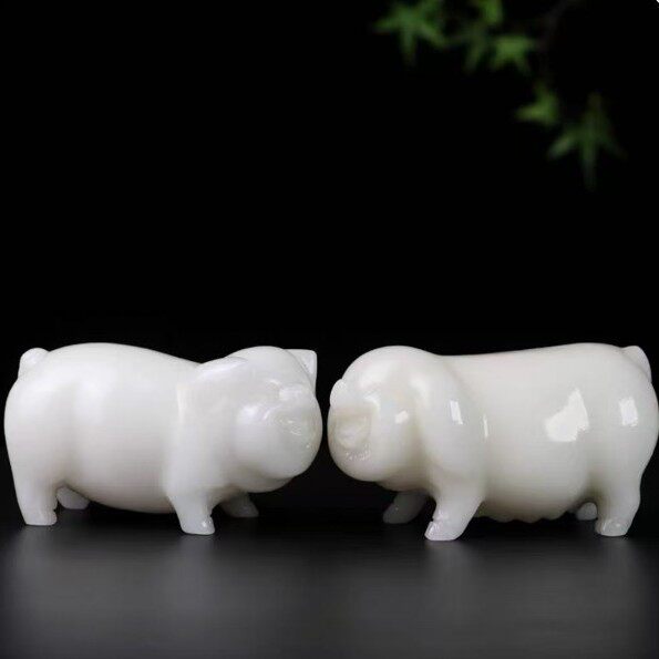 天然阿富汗白玉富贵猪摆件吉祥物招财家居装饰摆件