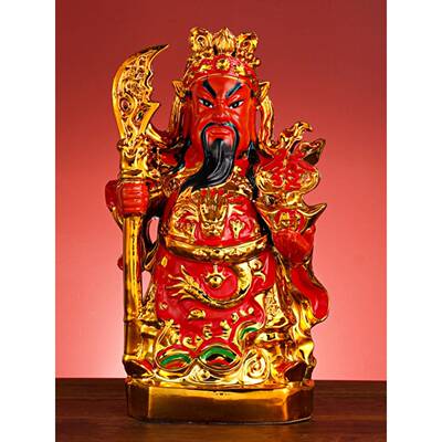 玄关关公像供奉关公关二爷关羽红脸武财神关公财神桌面工艺品摆件