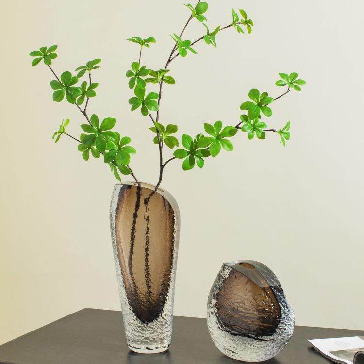 现代轻奢棕色琉璃花瓶浮冰手工花瓶客厅电视茶几样板间装饰摆件