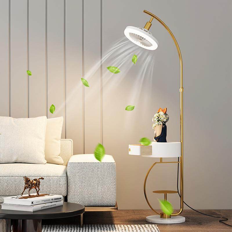 北欧落地灯客厅个性创意设计沙发边带风扇卧室置物架一体立式台灯