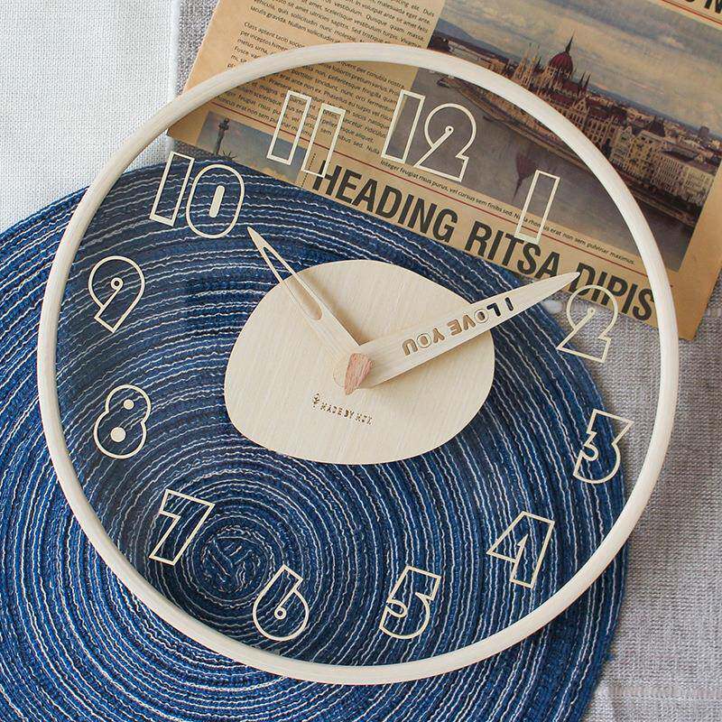 MJK简约钟表时尚实木玻璃挂钟透明家用时钟挂墙轻奢北欧创意装饰