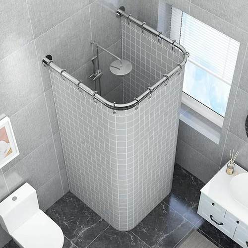浴室u型杆隔断帘套装防水布淋浴卫生间免打孔洗澡干湿分离神器U形