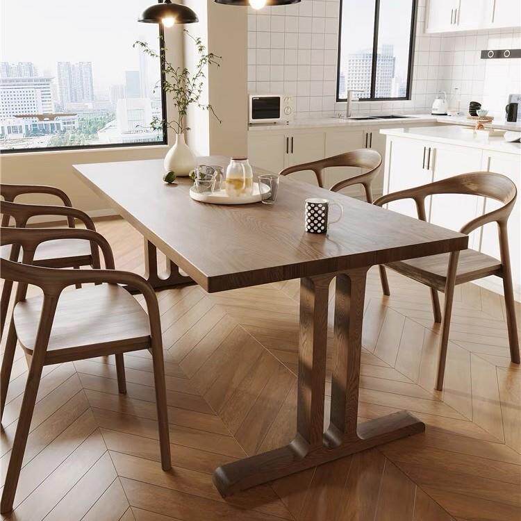 实木餐桌椅组合北欧胡胡桃色办公室书桌简约会议桌家用餐厅饭桌子