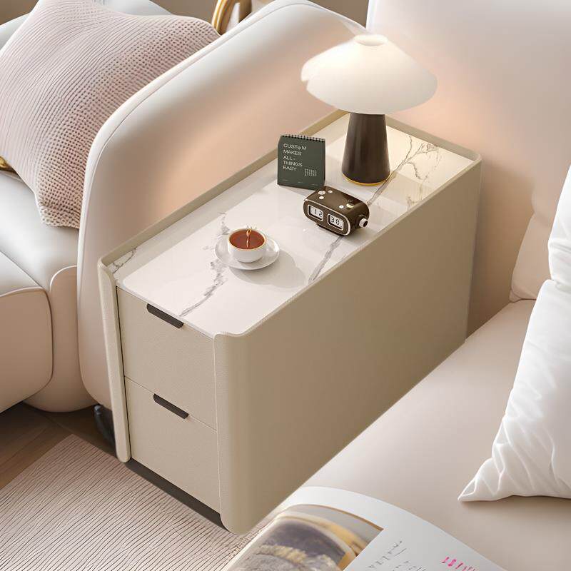 沙发边几可移动带轮侧边柜客厅角柜实木简约现代角几免安装边柜