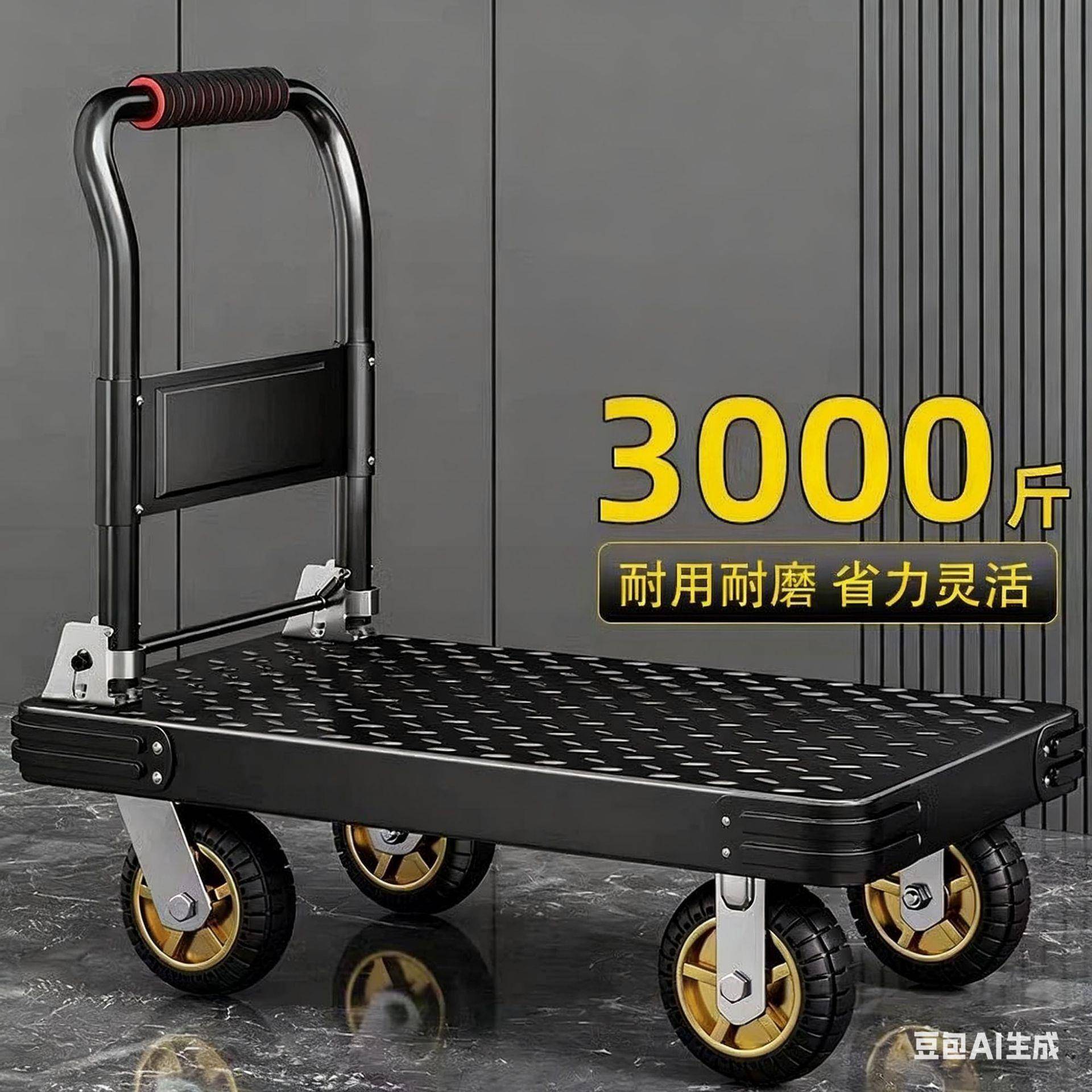 钢板拉货手推车小推车搬运加厚可折叠便携家用静音拖车拉货平板车